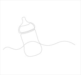 Milk bottle for child drawn in one continuous line on white background. One line drawing, minimalist. Editable vector illustration