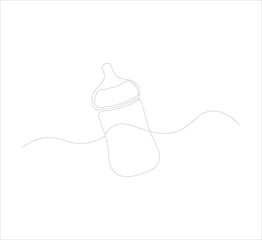 Milk bottle for child drawn in one continuous line on white background. One line drawing, minimalist. Editable vector illustration