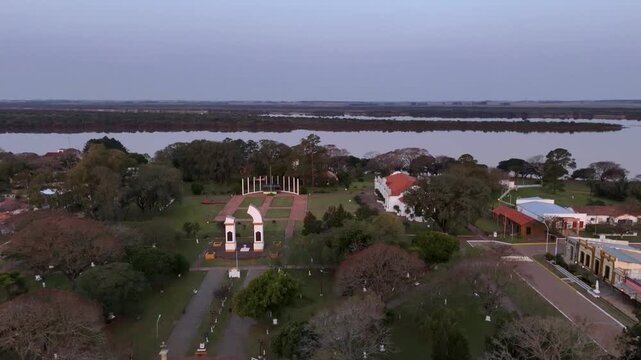 Ancient Jesuit Mission ruins of San Ignacio Mini in Misiones, Argentina. UNESCO World Heritage site surrounded by tropical forest