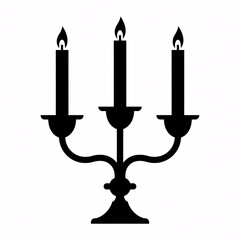Fototapeta premium Elegant black candelabra with three lit candles on white