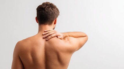 Naklejka premium Skin issue idea Man has an itchy back set against a white background