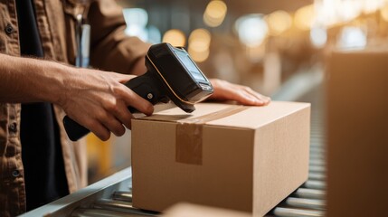 Staff using a scanner on a box to verify items for clients