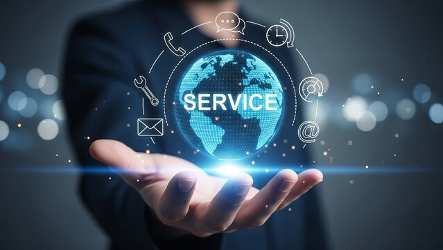 Businessman presenting global service concept with innovative technology - Powered by Adobe