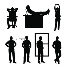 People working in office environment with various postures and actions depicted in silhouettes