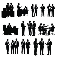 Business professionals interacting and working together in a modern office environment from various viewpoints