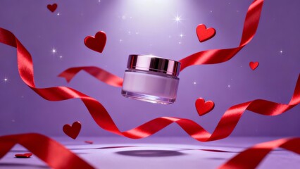 an elegant jar of body cream without labels or inscriptions, floating in the air