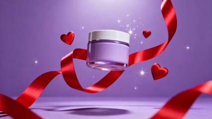 an elegant jar of body cream without labels or inscriptions, floating in the air