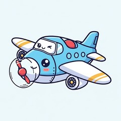 Naklejka premium Cute cartoon airplane with smiling face.
