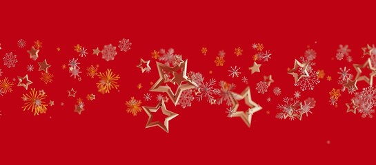 Festive red background with golden stars, snowflakes, perfect for Christmas or holiday design. Ideal for seasonal greetings and event © vegefox.com