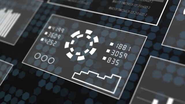 Advanced data analytics dashboard display HUD infographic financial. Business charts data numbers, reports of business strategy investment. Technology data analysis. Business financial investment 3D.