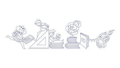 A group of children learning and playing with educational tools and books in a fun and creative way