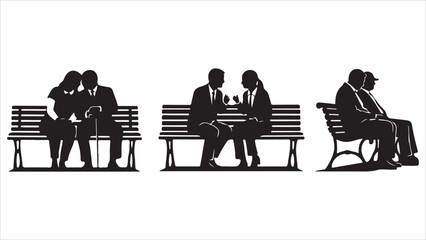 Fototapeta premium People silhouettes sitting on park benches over white background vector
