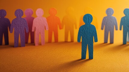 Idea of racial exclusion depicted with cutouts of one color s group discriminating against another color Frontal perspective