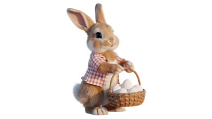 Easter sunday bunny holding eggs isolated on transparent background
