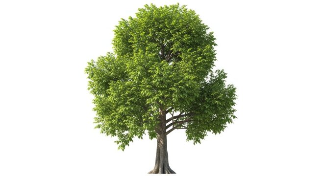 A green tree with large leaves against a white background.