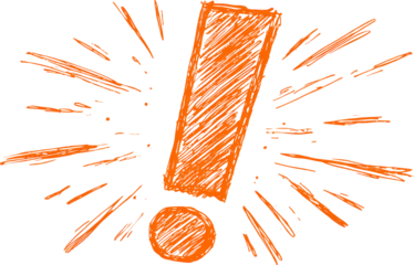 Orange exclamation mark symbol sketch bold graphic warning sign