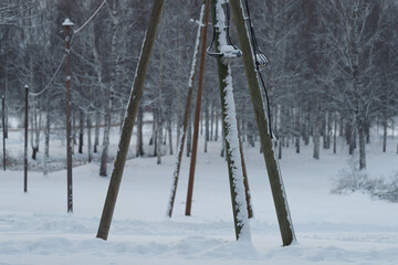 Construction A power line poles with fuses © talavietis