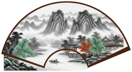 Chinese Landscape png Asian Art cutout Oriental Painting png Zen Garden cutout Mountain Scenery png River View cutout Traditional China png East Asian