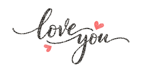 Love you black glitter text isolated on white