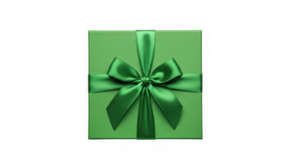 Green gift box with bow isolated on transparent background