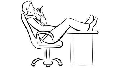 A relaxed businessman sitting in an office chair with his feet on the desk