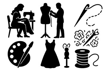Fashion design icons: sewing, tailoring, and creative tools