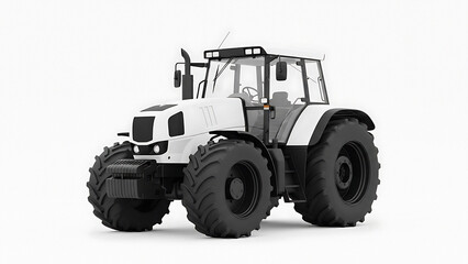 White and black tractor with large tires on a plain background agricultural machinery