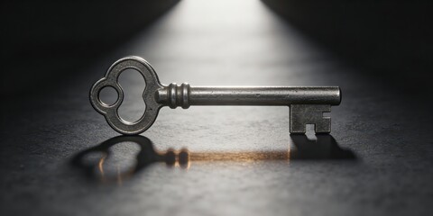 Vintage skeleton key in spotlight on dark background
