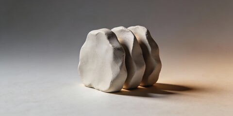 Unique white stone sculpture on gray background with shadow