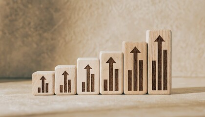 Ascending Bar Blocks with Growth Arrows – Business Progress, Abstract, Conceptual, Performance, Strategy, Success Visualization