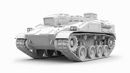 Gray Military Tank Vehicle with Tracks and Armored Structure