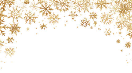 Golden snowflakes border on transparent background