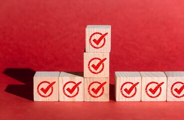 Checkmark Blocks in Bar Chart Formation – Completion, Progress, Achievement, Abstract, Conceptual, Productivity, Evaluation