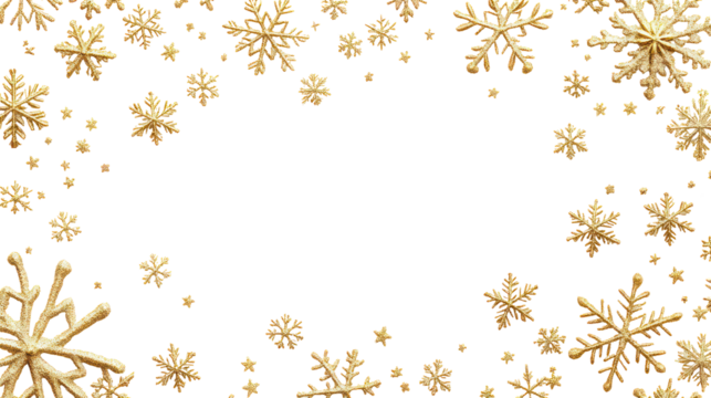 Golden snowflakes winter background on transparent background - Powered by Adobe