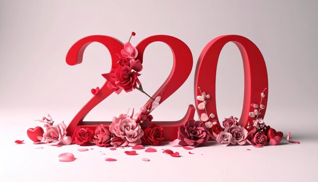 Elegant 3D rendering of the number 220 with floral accents.