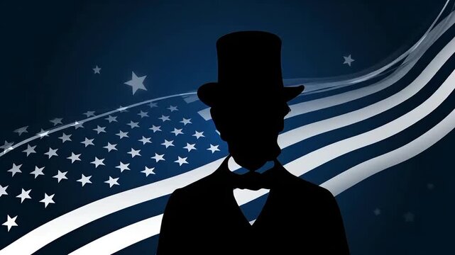 Abraham Lincoln Silhouette against Waving US Flag Background for Political Design