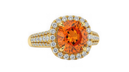 Elegant orange diamond engagement ring isolated on transparent background