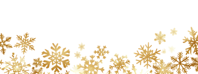 Golden snowflakes on transparent background