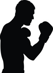 Male Boxer Silhouette Ready to Fight in a Strong Defensive Stance