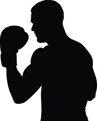 Male boxer in protective gloves preparing for a fight ready to throw a powerful punch