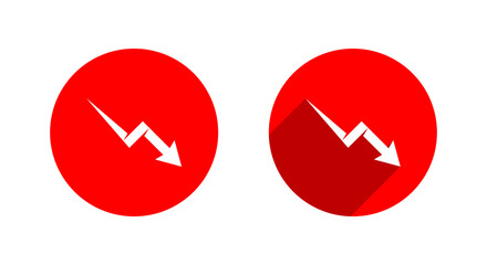 Downward trend arrow icon with long shadow. Financial loss, decrease symbol