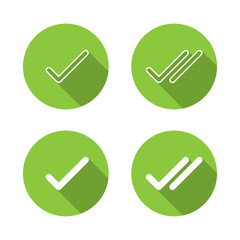Check mark and double tick icon with long shadow. Sent message symbol