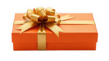 Orange gift box with bow isolated on transparent background
