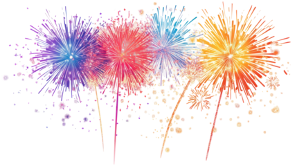 Vibrant fireworks display on transparent background