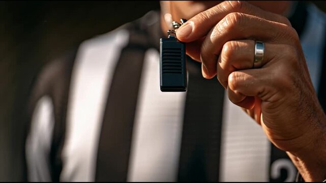 Referee Holding Whistle Close