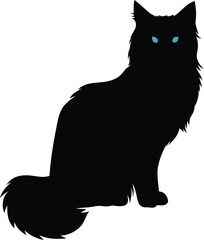 Mysterious black cat silhouette sitting gracefully with captivating bright blue eyes gazing