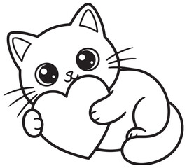 Doodle coloring book page cat with balloons. Valentine day illustration