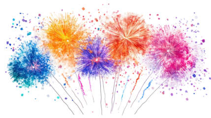 Vibrant fireworks burst on transparent background