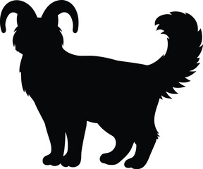 Mystical fantasy creature silhouette with horns and a fluffy tail standing
