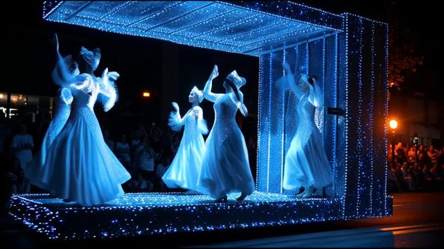 Parade Float With Dancers Under Spotlights